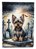 Yorkshire Terrier Spooky Halloween House Flag 28x40 Porch Sleeve Pole Decorative Outside Yard Banner Artwork Wall Hanging, Polyester