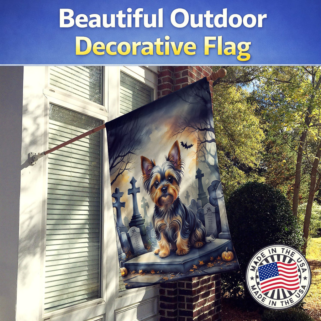 Yorkshire Terrier Spooky Halloween House Flag 28x40 Porch Sleeve Pole Decorative Outside Yard Banner Artwork Wall Hanging, Polyester