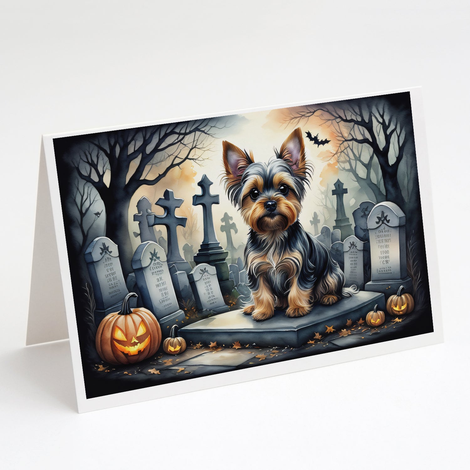 Yorkshire Terrier Spooky Halloween Greeting Cards Pack of 8 Blank Cards with Envelopes Whimsical A7 Size 5x7