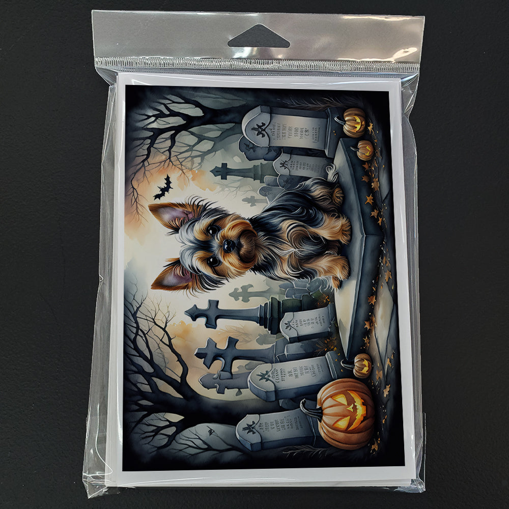 Yorkshire Terrier Spooky Halloween Greeting Cards Pack of 8 Blank Cards with Envelopes Whimsical A7 Size 5x7