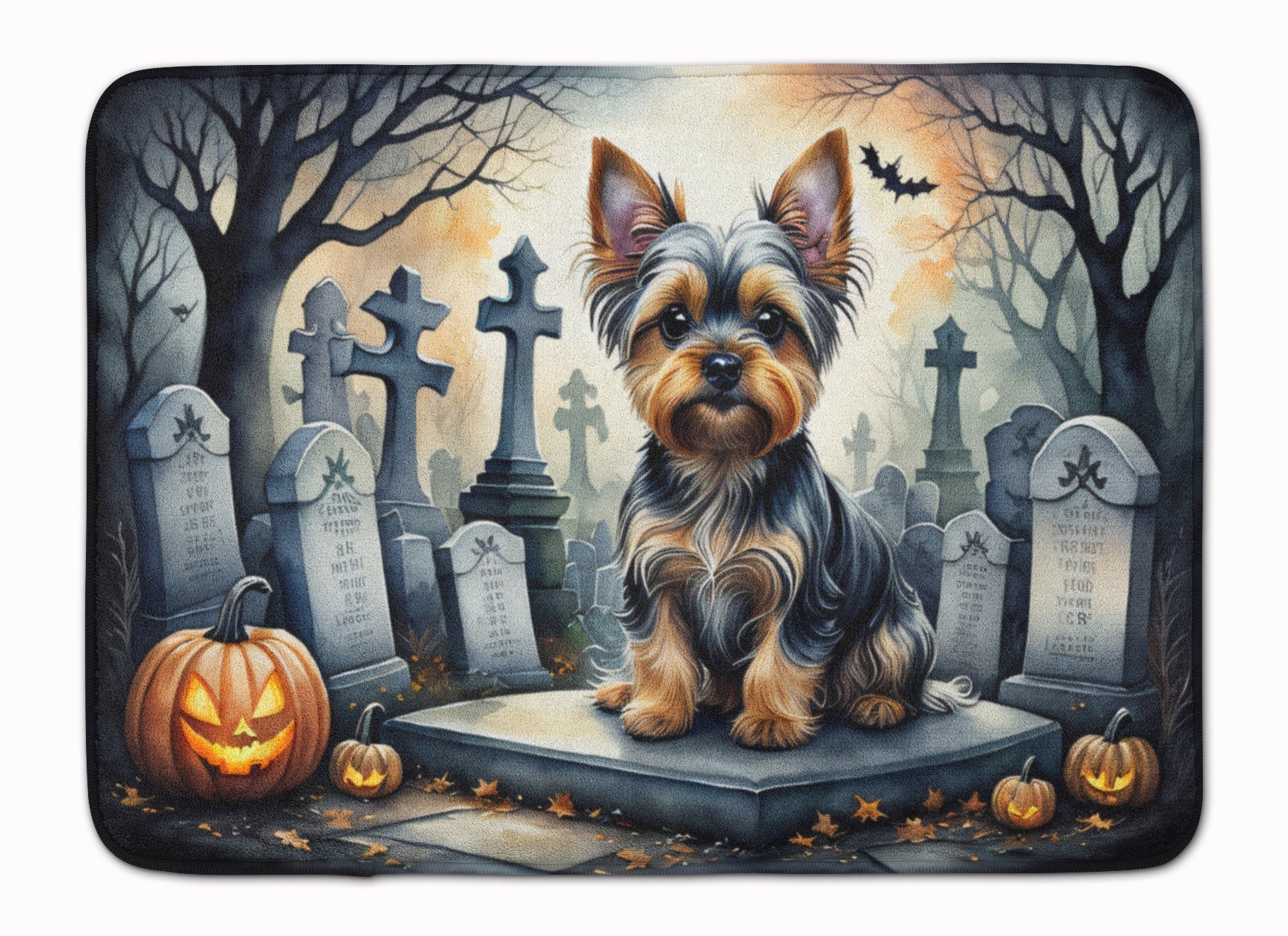 Yorkshire Terrier Spooky Halloween Memory Foam Kitchen Mat Machine Washable Anti-Fatigue Cushion Comfort Bath or Kitchen Rug