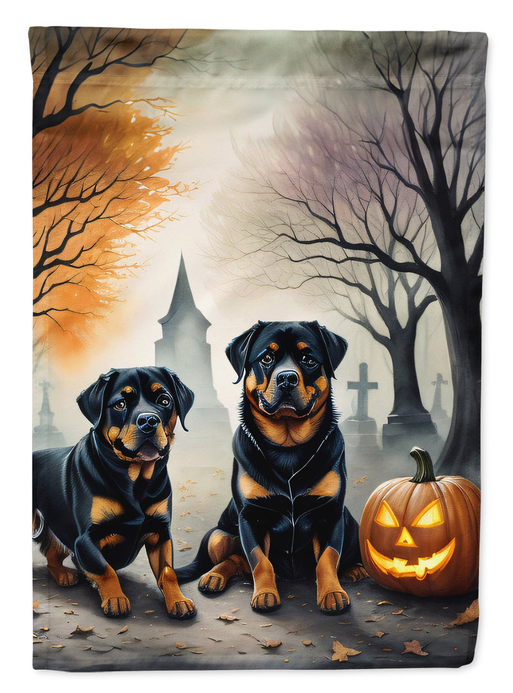 Rottweiler Spooky Halloween House Flag 28x40 Porch Sleeve Pole Decorative Outside Yard Banner Artwork Wall Hanging, Polyester