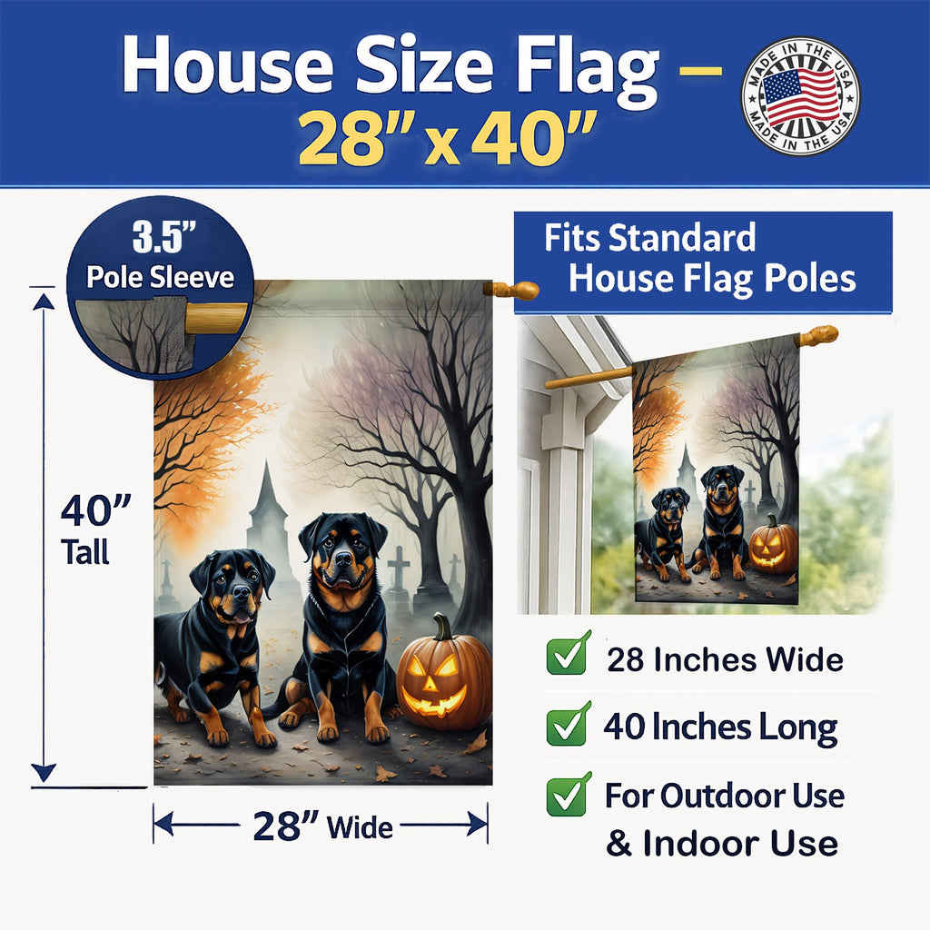 Rottweiler Spooky Halloween House Flag 28x40 Porch Sleeve Pole Decorative Outside Yard Banner Artwork Wall Hanging, Polyester