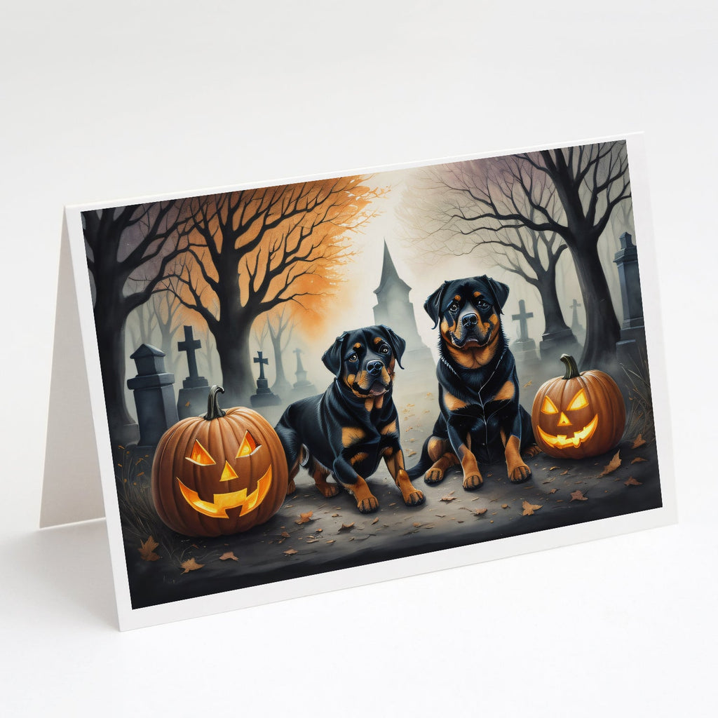 Rottweiler Spooky Halloween Greeting Cards Pack of 8 Blank Cards with Envelopes Whimsical A7 Size 5x7
