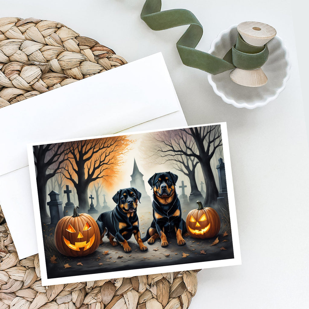 Rottweiler Spooky Halloween Greeting Cards Pack of 8 Blank Cards with Envelopes Whimsical A7 Size 5x7
