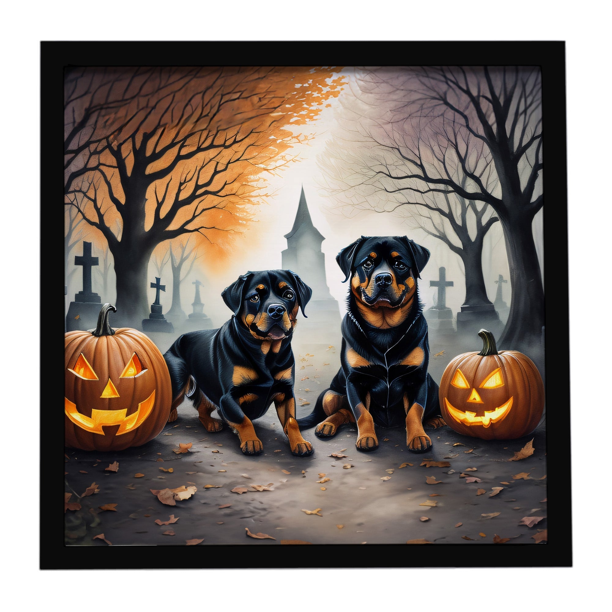 Rottweiler Spooky Halloween Framed Metal Print Bathroom, Kitchen, Office, Home Decor Wall Art Ready to Hang, Square, 8X8