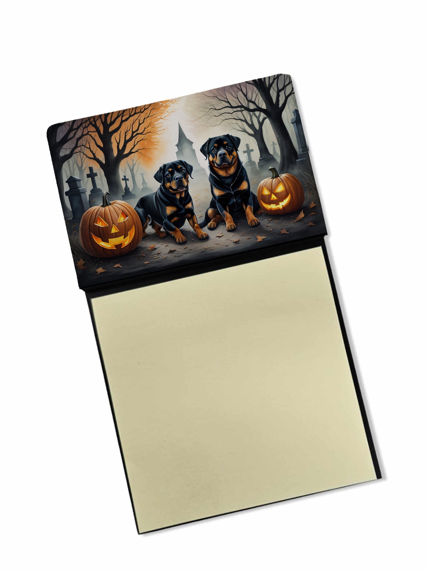 Rottweiler Spooky Halloween Watercolor Sticky Note Holder Refillable Dispenser Desk Accessory 3x3 Pad Gift