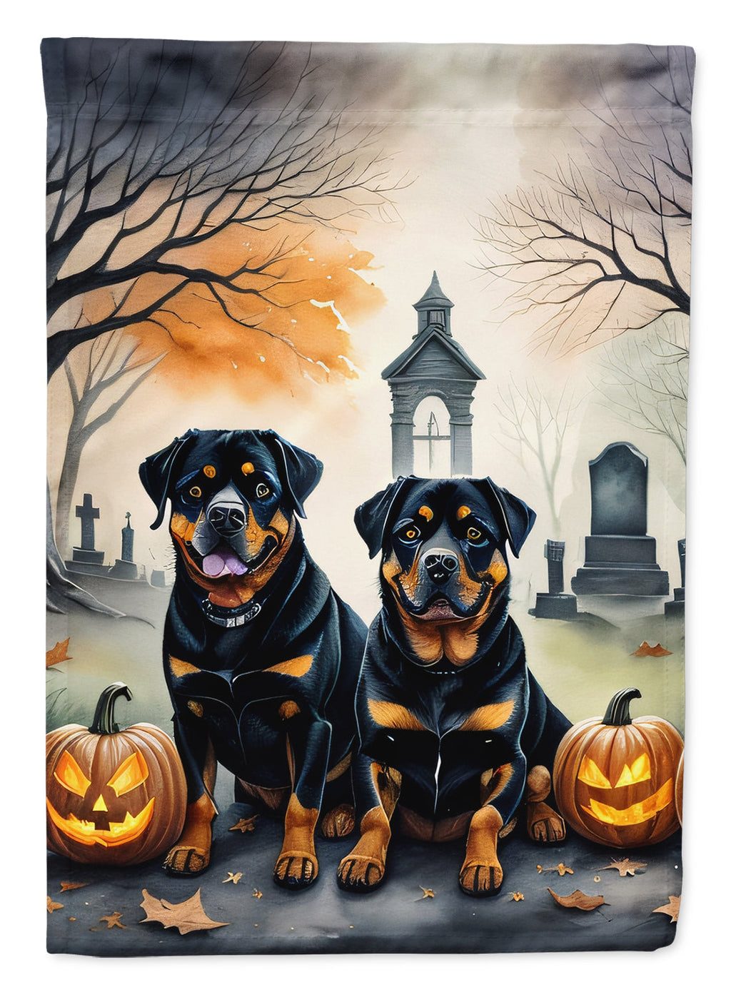 Rottweiler Spooky Halloween House Flag 28x40 Porch Sleeve Pole Decorative Outside Yard Banner Artwork Wall Hanging, Polyester