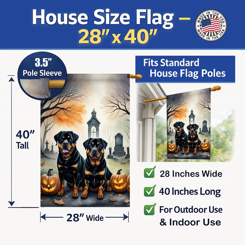 Rottweiler Spooky Halloween House Flag 28x40 Porch Sleeve Pole Decorative Outside Yard Banner Artwork Wall Hanging, Polyester