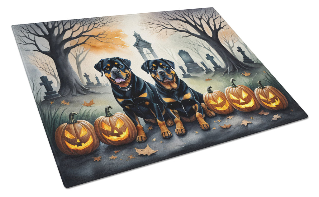 Rottweiler Spooky Halloween Cutting Board Tempered Glass Kitchen Cutting Surface, Heat Resistant Chopping, Non-Slip Feet, Food Prep & Serving