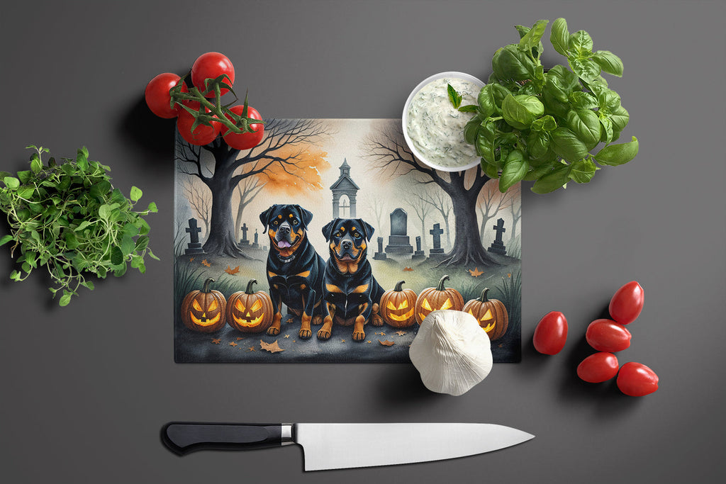 Rottweiler Spooky Halloween Cutting Board Tempered Glass Kitchen Cutting Surface, Heat Resistant Chopping, Non-Slip Feet, Food Prep & Serving