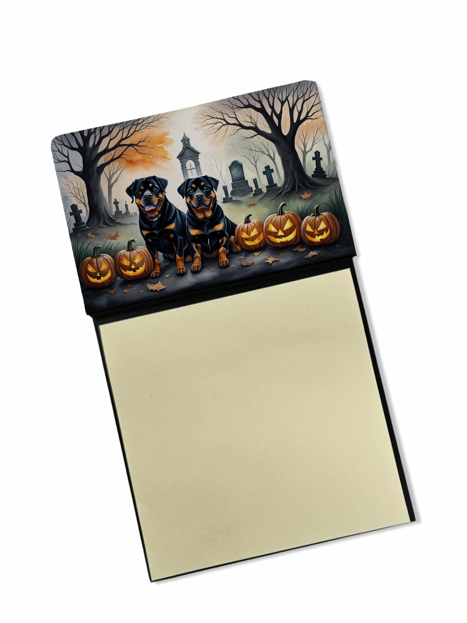 Rottweiler Spooky Halloween Watercolor Sticky Note Holder Refillable Dispenser Desk Accessory 3x3 Pad Gift