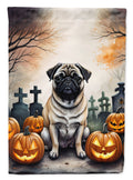 Fawn Pug Spooky Halloween House Flag 28x40 Porch Sleeve Pole Decorative Outside Yard Banner Artwork Wall Hanging, Polyester
