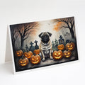 Fawn Pug Spooky Halloween Greeting Cards Pack of 8 Blank Cards with Envelopes Whimsical A7 Size 5x7