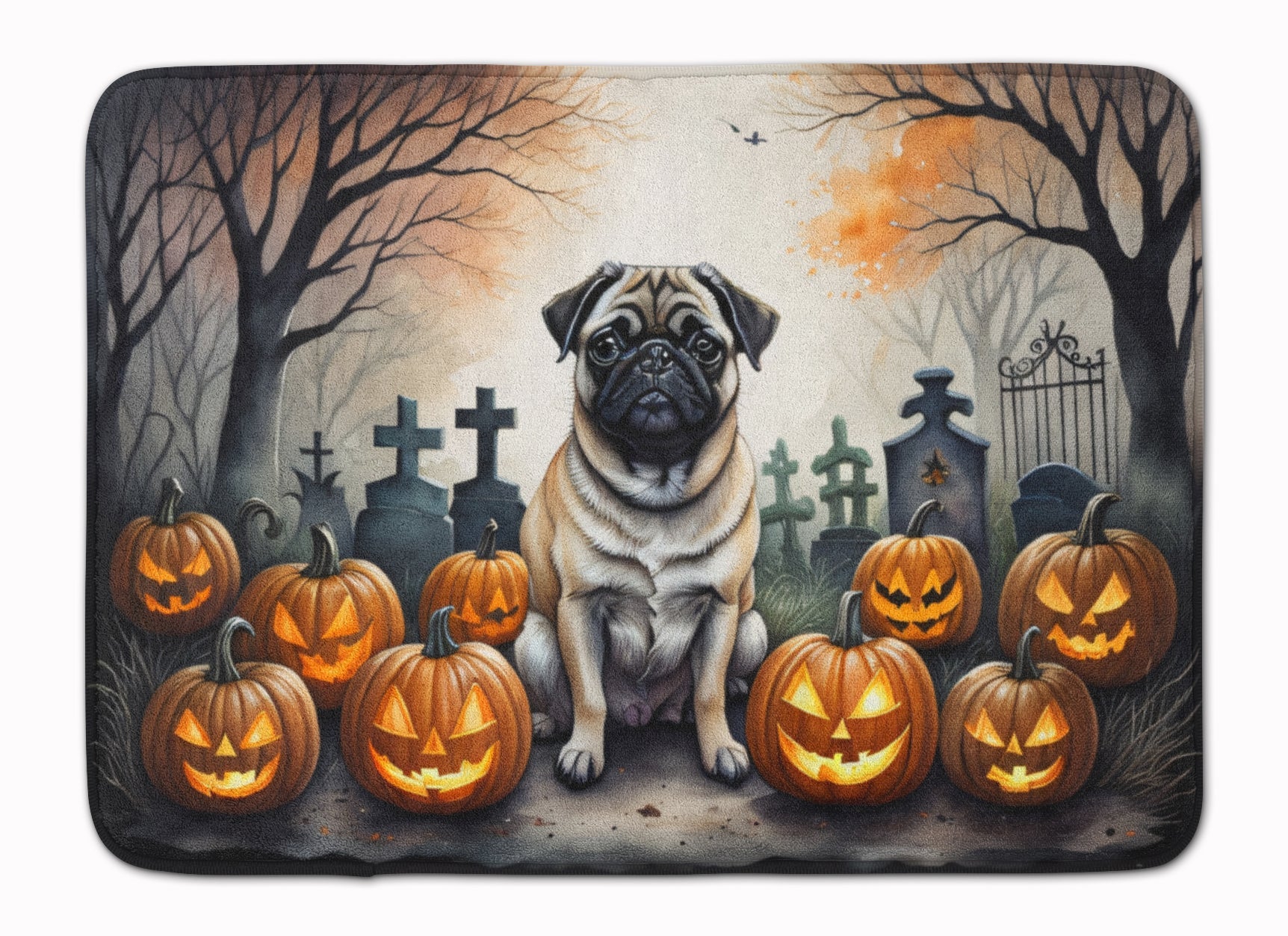 Fawn Pug Spooky Halloween Memory Foam Kitchen Mat Machine Washable Anti-Fatigue Cushion Comfort Bath or Kitchen Rug