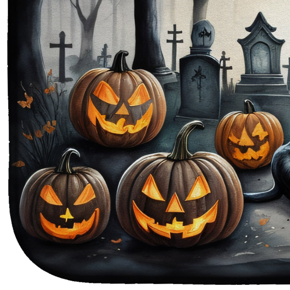 Black Pug Spooky Halloween Dish Drying Mat Absorbent Dish Drying Mat Pad for Kitchen Counter Dish Drainer Mat for Countertop, 14 x 21", Multicolor