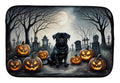 Black Pug Spooky Halloween Dish Drying Mat Absorbent Dish Drying Mat Pad for Kitchen Counter Dish Drainer Mat for Countertop, 14 x 21", Multicolor