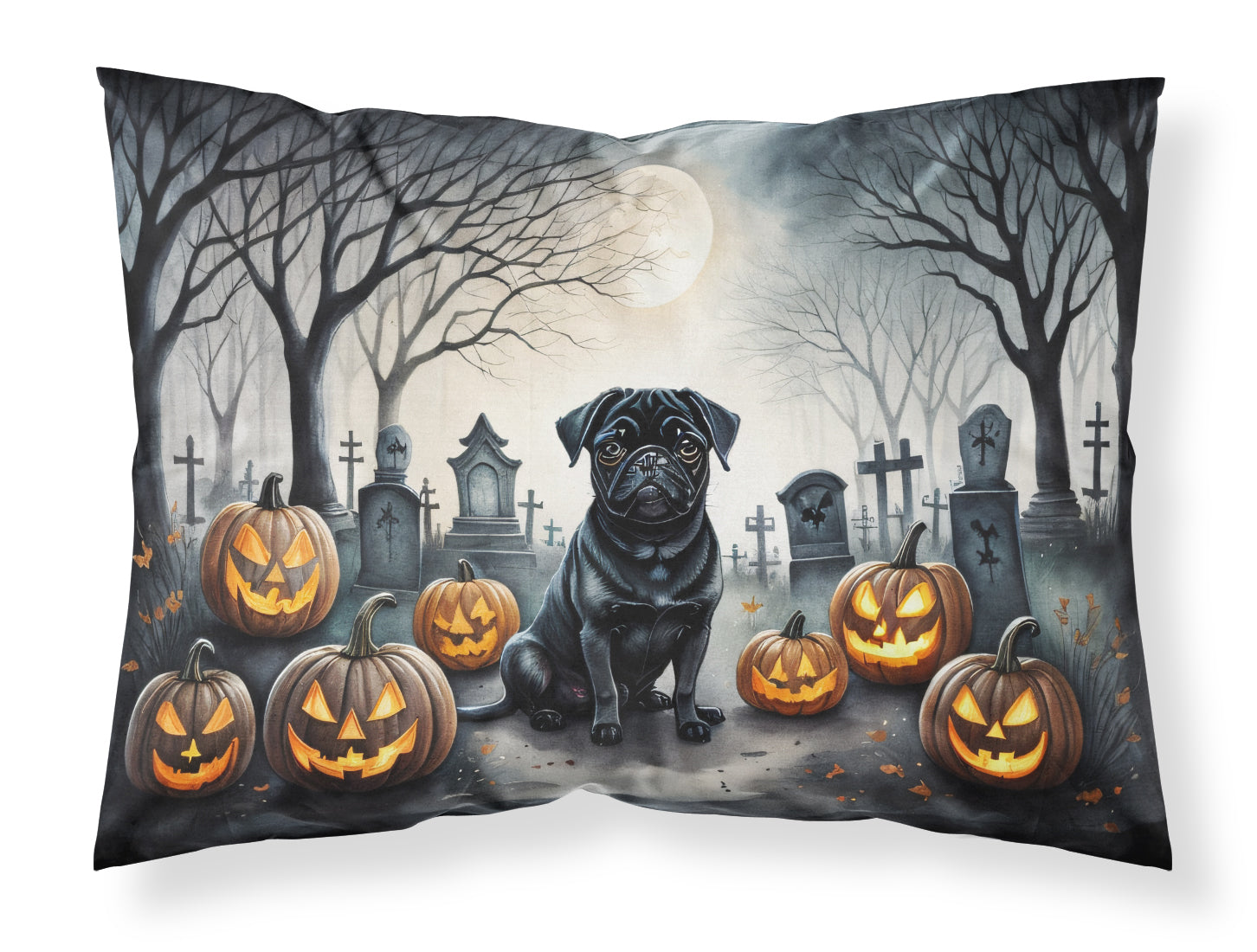 Black Pug Spooky Halloween Standard Pillowcase Lightweight Super Soft Easy Care Decorative Artwork Pillowcase, Standard