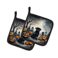 Black Pug Spooky Halloween Pot Holder Set of 2 Heat Resistant Quilted Hot Pads 7.5 x 7.5 Inch, Insulated Kitchen Trivets for Cooking & Baking