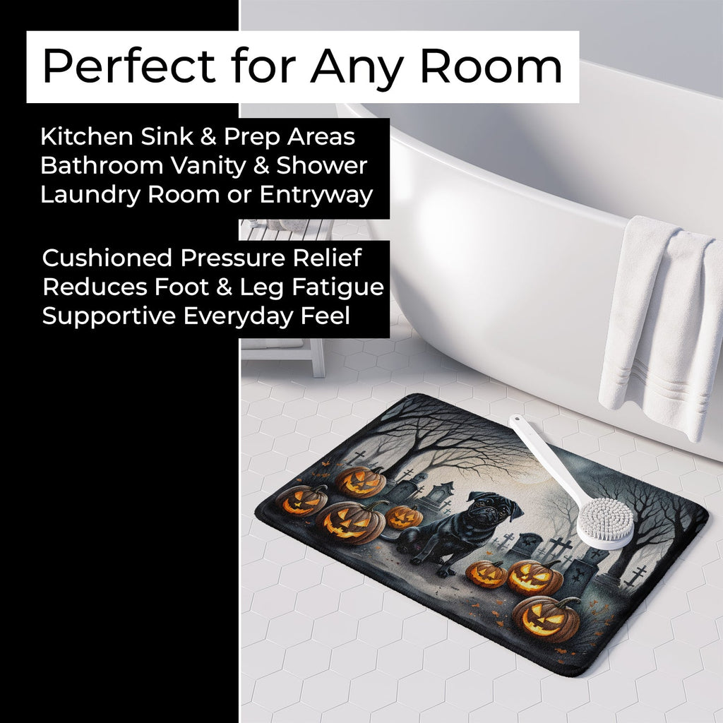 Black Pug Spooky Halloween Memory Foam Kitchen Mat Machine Washable Anti-Fatigue Cushion Comfort Bath or Kitchen Rug