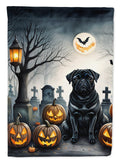 Black Pug Spooky Halloween House Flag 28x40 Porch Sleeve Pole Decorative Outside Yard Banner Artwork Wall Hanging, Polyester