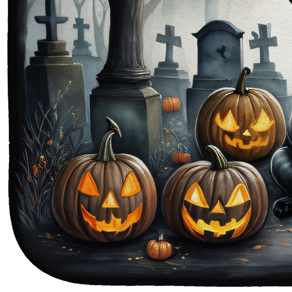 Black Pug Spooky Halloween Dish Drying Mat Absorbent Dish Drying Mat Pad for Kitchen Counter Dish Drainer Mat for Countertop, 14 x 21", Multicolor