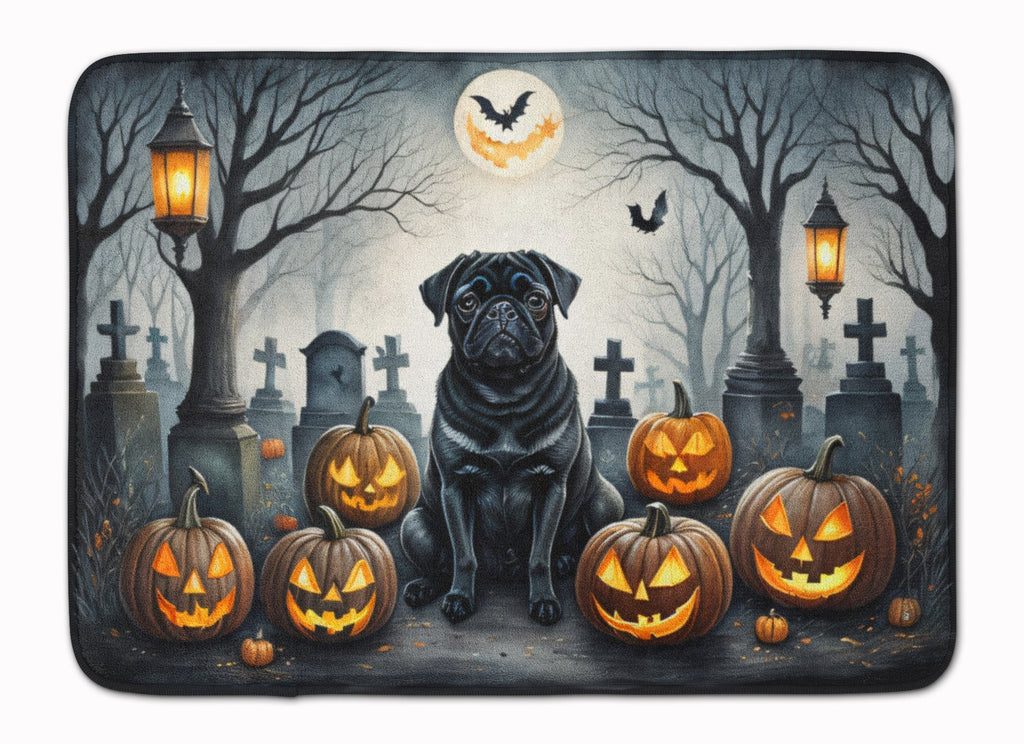 Black Pug Spooky Halloween Memory Foam Kitchen Mat Machine Washable Anti-Fatigue Cushion Comfort Bath or Kitchen Rug
