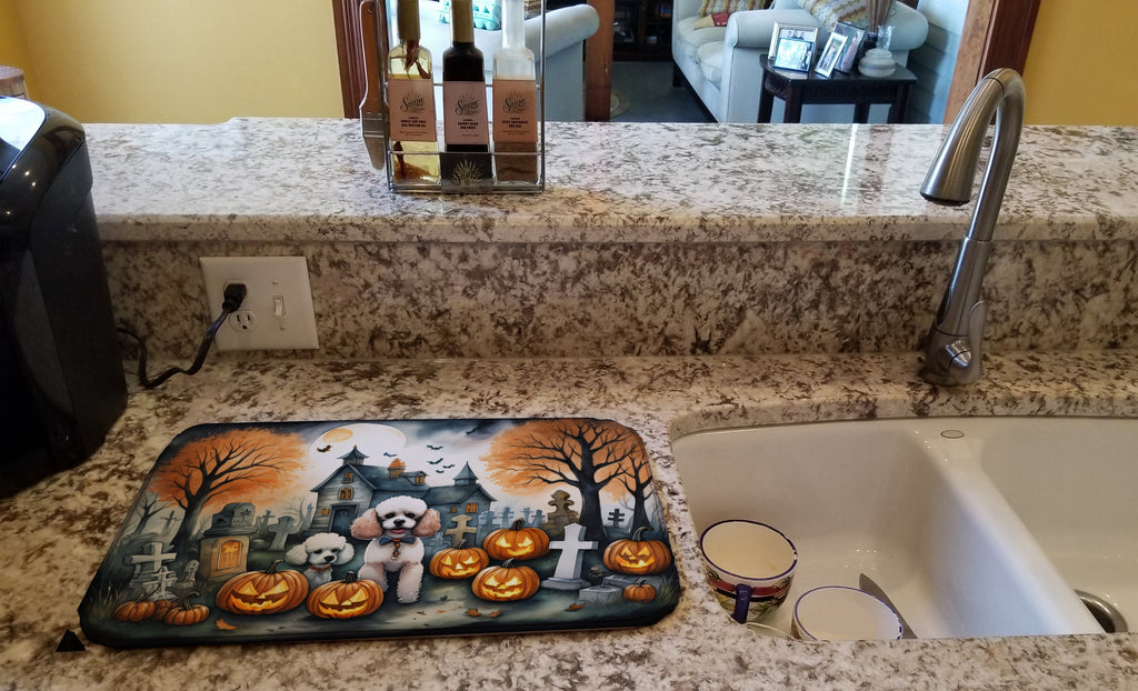Poodle Spooky Halloween Dish Drying Mat Absorbent Dish Drying Mat Pad for Kitchen Counter Dish Drainer Mat for Countertop, 14 x 21", Multicolor