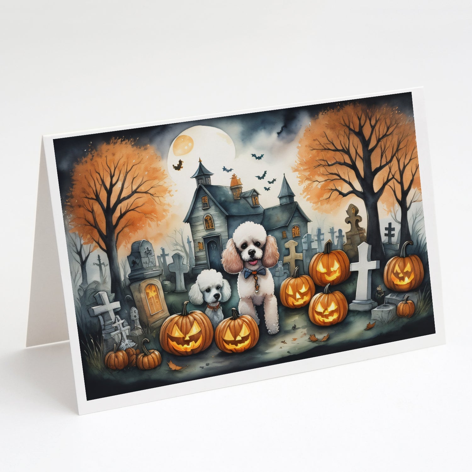 Poodle Spooky Halloween Greeting Cards Pack of 8 Blank Cards with Envelopes Whimsical A7 Size 5x7