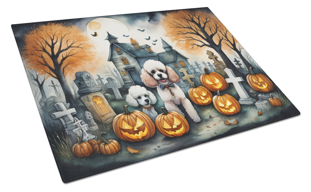 Poodle Spooky Halloween Cutting Board Tempered Glass Kitchen Cutting Surface, Heat Resistant Chopping, Non-Slip Feet, Food Prep & Serving