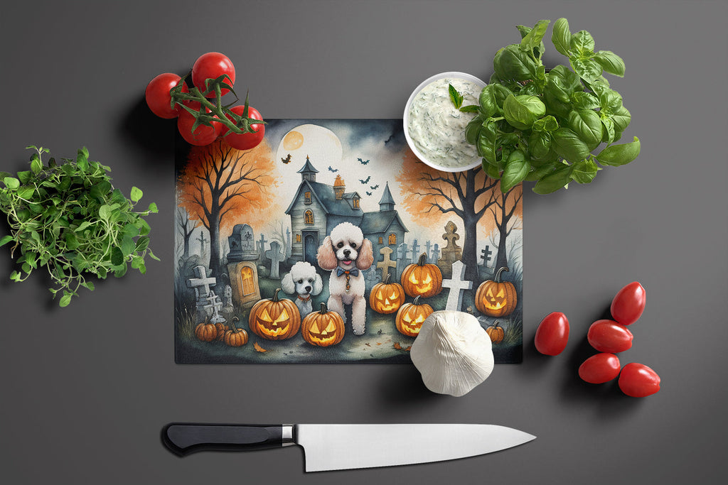 Poodle Spooky Halloween Cutting Board Tempered Glass Kitchen Cutting Surface, Heat Resistant Chopping, Non-Slip Feet, Food Prep & Serving