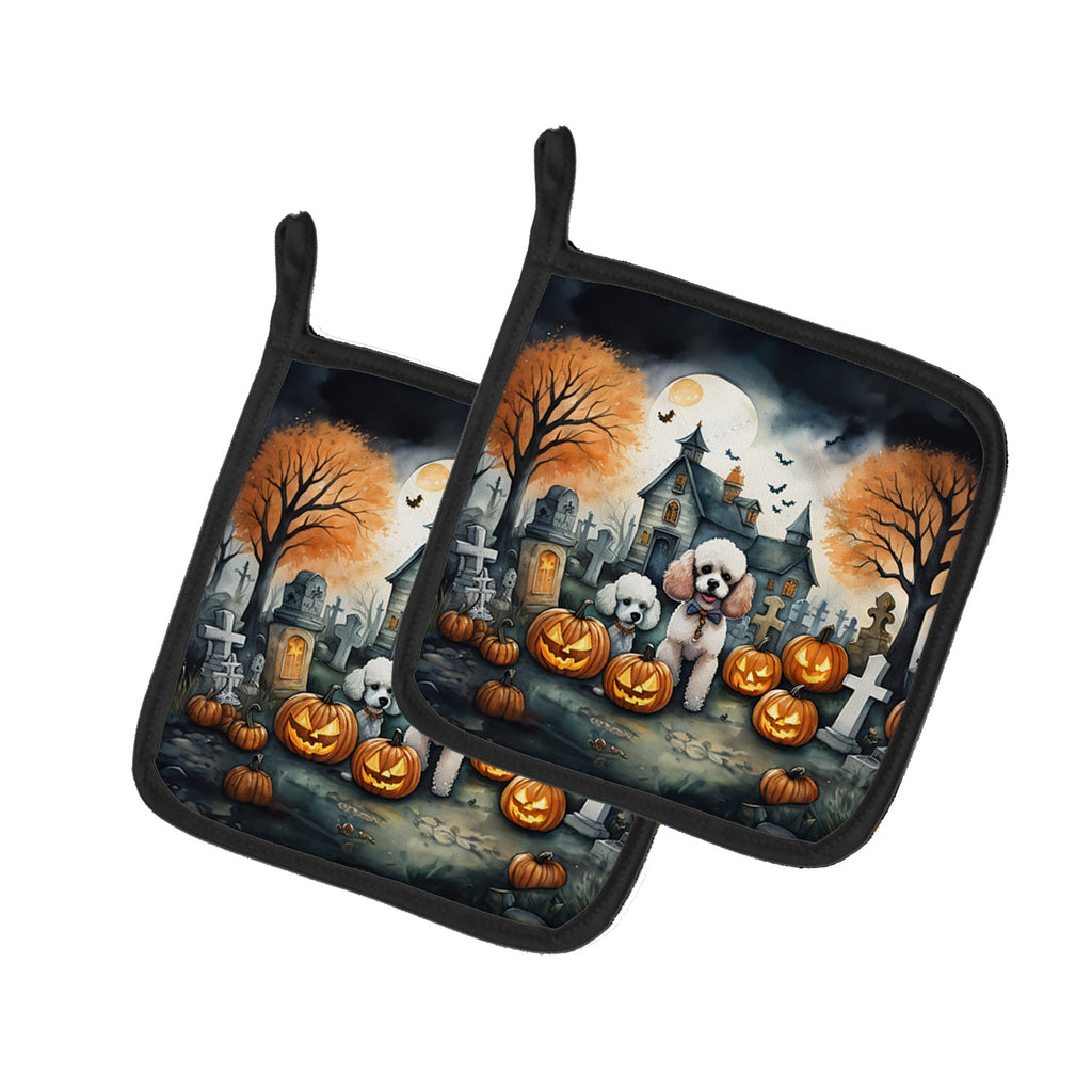 Poodle Spooky Halloween Pot Holder Set of 2 Heat Resistant Quilted Hot Pads 7.5 x 7.5 Inch, Insulated Kitchen Trivets for Cooking & Baking