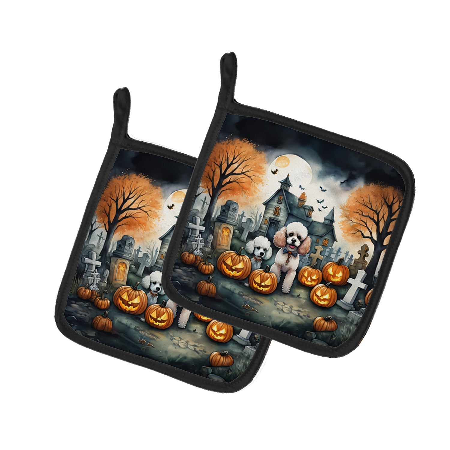 Poodle Spooky Halloween Pot Holder Set of 2 Heat Resistant Quilted Hot Pads 7.5 x 7.5 Inch, Insulated Kitchen Trivets for Cooking & Baking