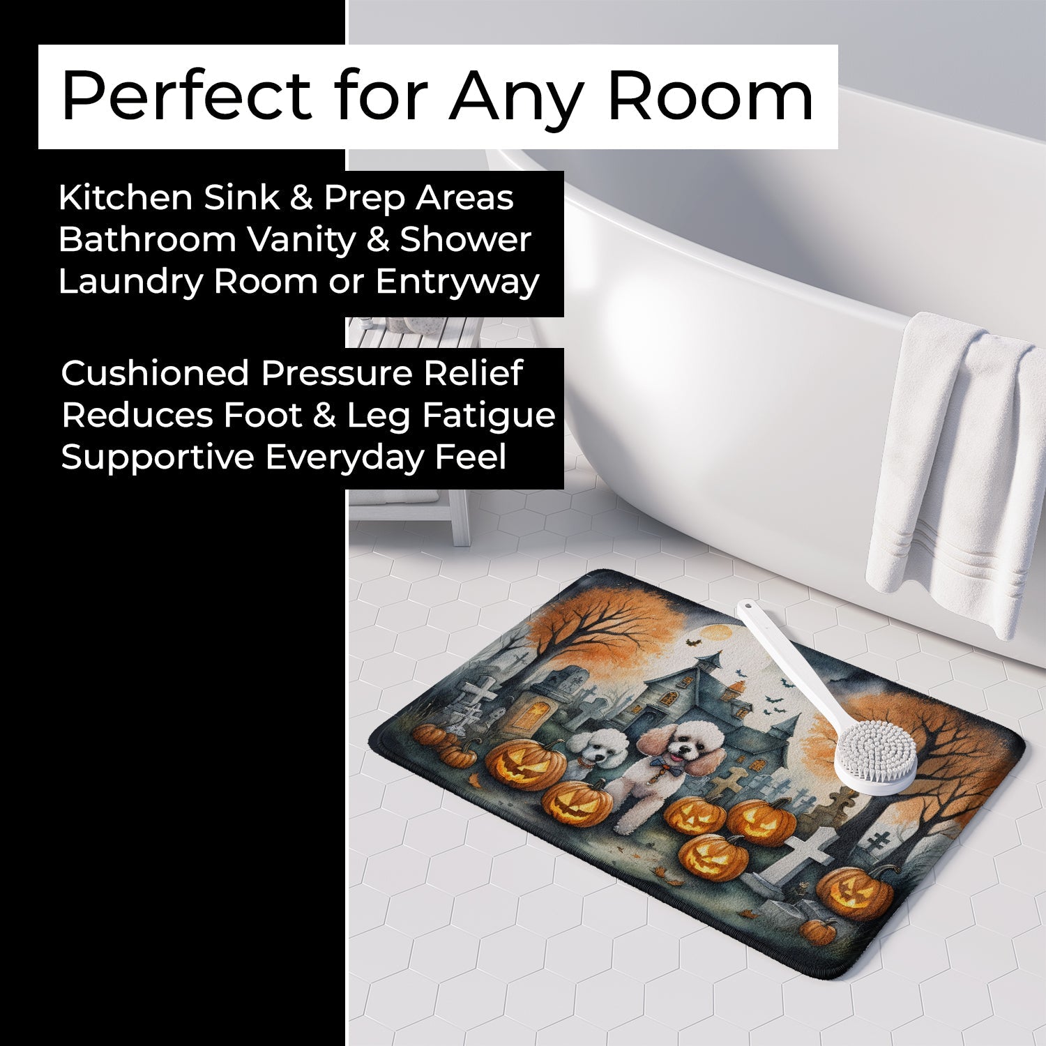 Poodle Spooky Halloween Memory Foam Kitchen Mat Machine Washable Anti-Fatigue Cushion Comfort Bath or Kitchen Rug