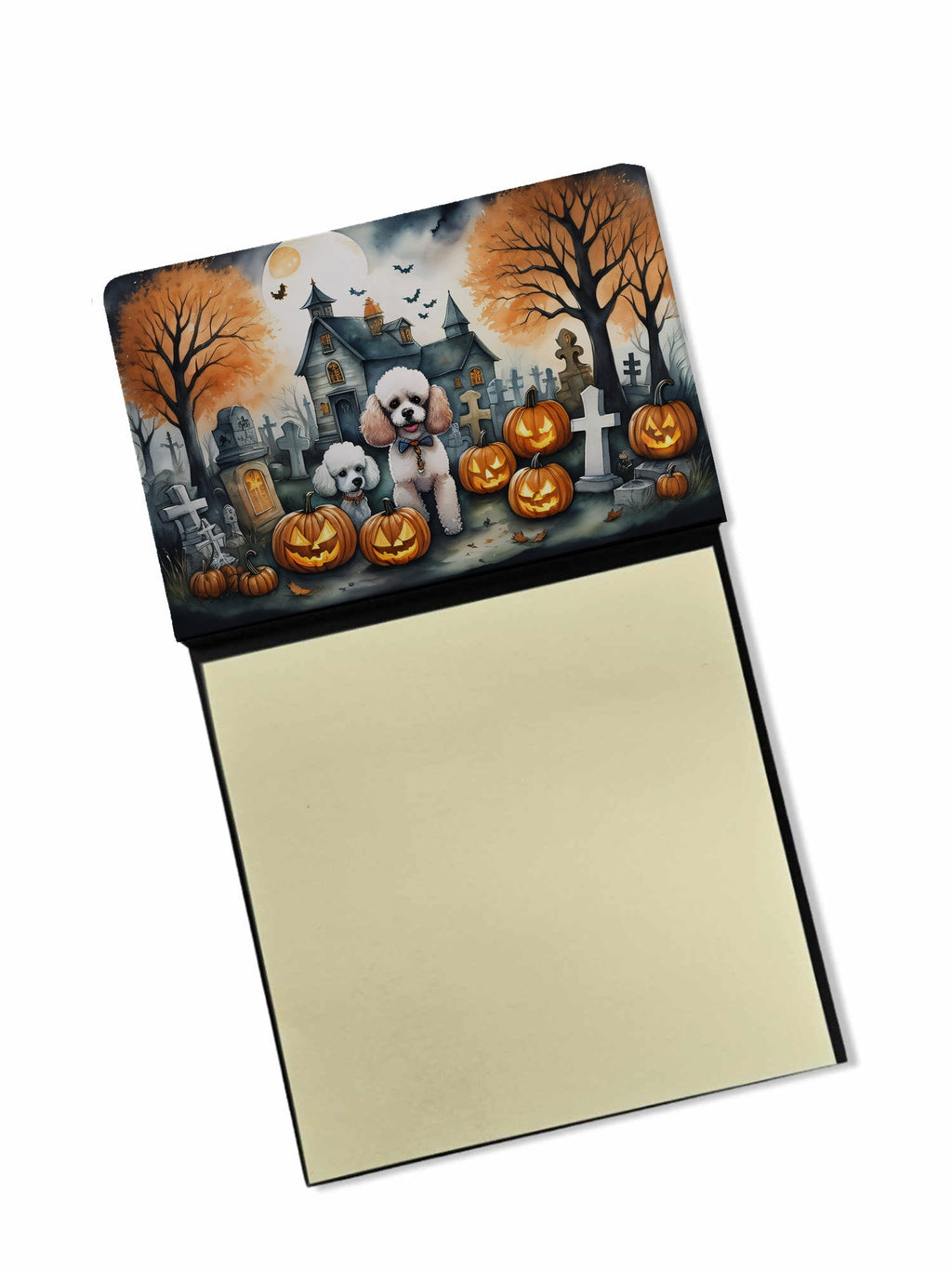 Poodle Spooky Halloween Watercolor Sticky Note Holder Refillable Dispenser Desk Accessory 3x3 Pad Gift