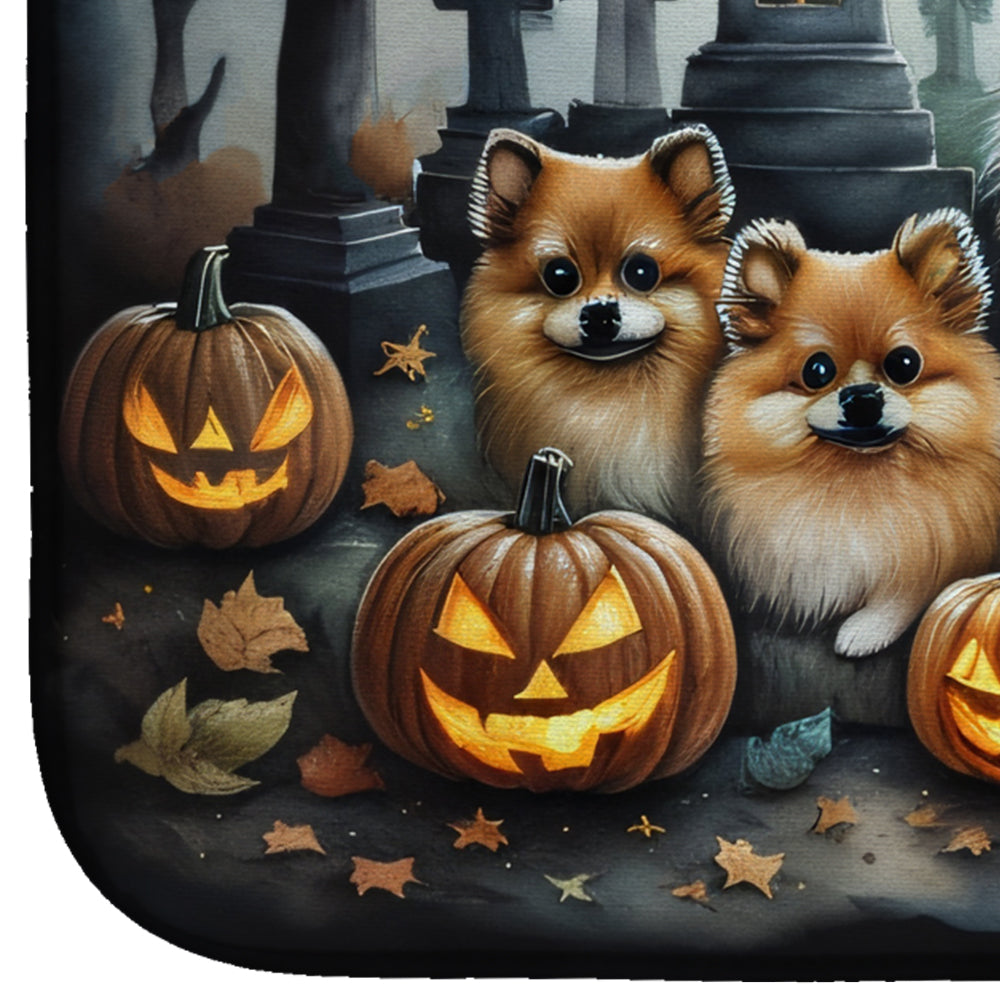 Pomeranian Spooky Halloween Dish Drying Mat Absorbent Dish Drying Mat Pad for Kitchen Counter Dish Drainer Mat for Countertop, 14 x 21", Multicolor
