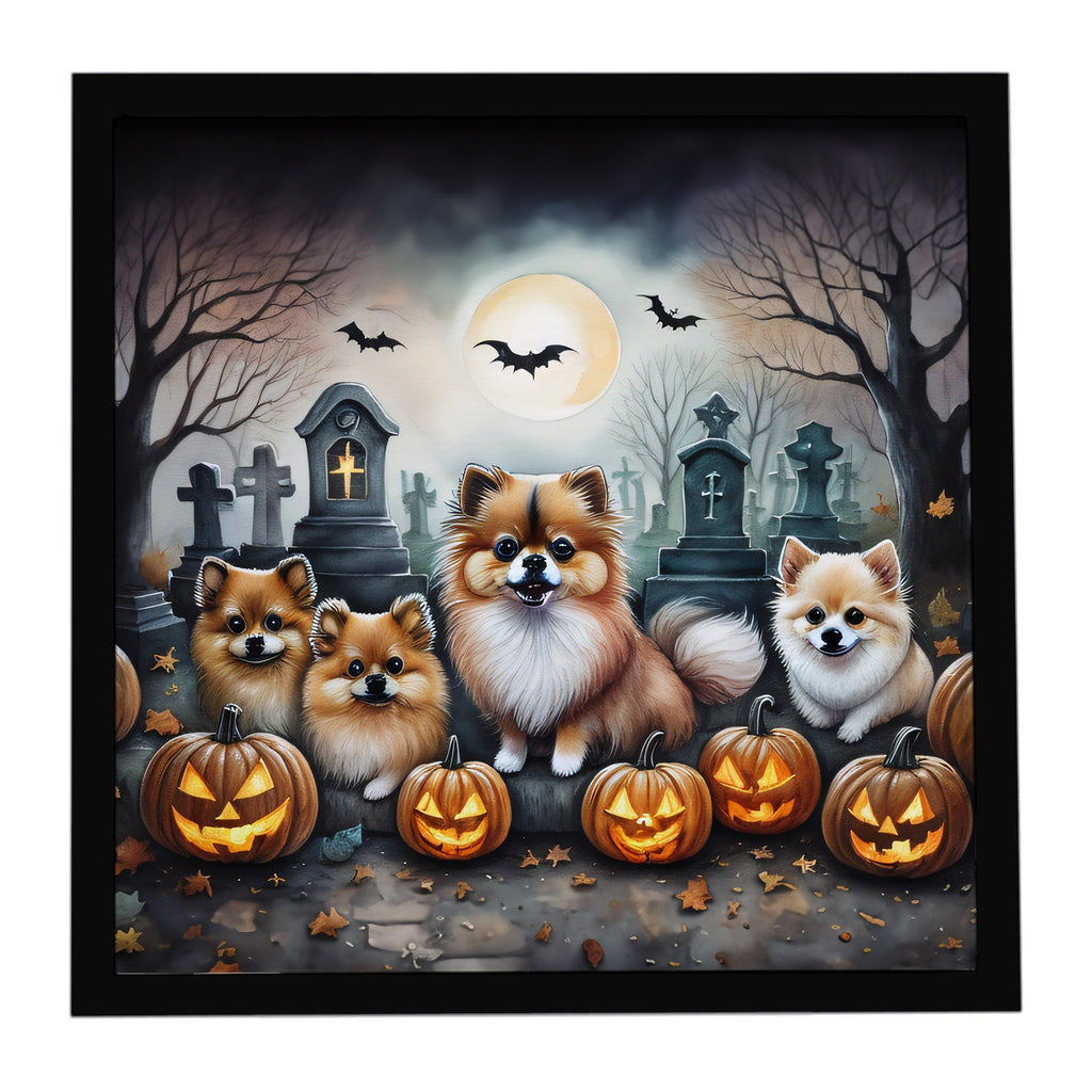 Pomeranian Spooky Halloween Framed Metal Print Bathroom, Kitchen, Office, Home Decor Wall Art Ready to Hang, Square, 8X8