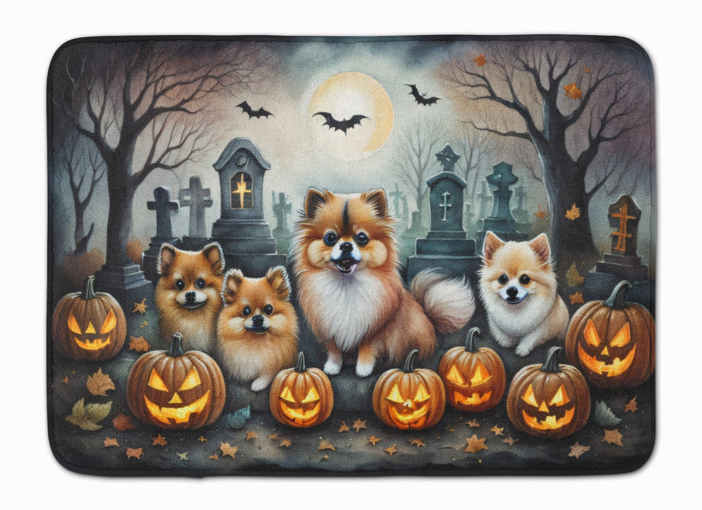 Pomeranian Spooky Halloween Memory Foam Kitchen Mat Machine Washable Anti-Fatigue Cushion Comfort Bath or Kitchen Rug