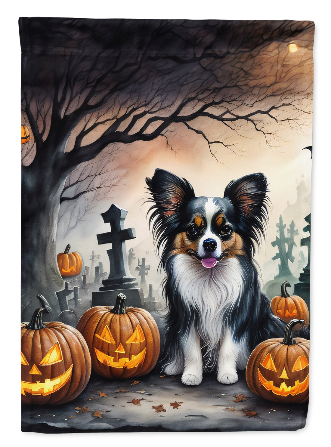 Papillon Spooky Halloween House Flag 28x40 Porch Sleeve Pole Decorative Outside Yard Banner Artwork Wall Hanging, Polyester