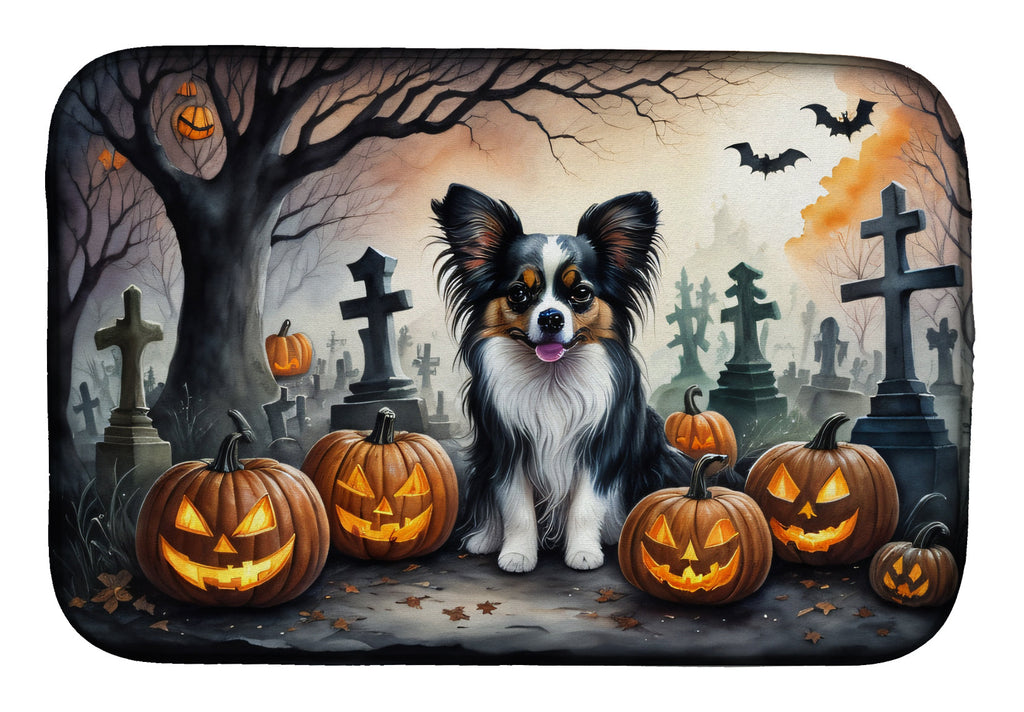 Papillon Spooky Halloween Dish Drying Mat Absorbent Dish Drying Mat Pad for Kitchen Counter Dish Drainer Mat for Countertop, 14 x 21", Multicolor
