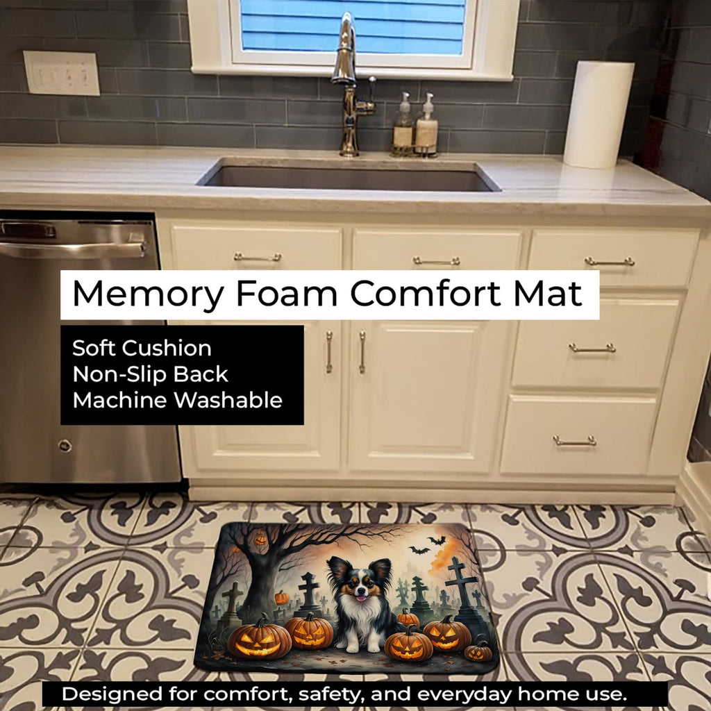 Papillon Spooky Halloween Memory Foam Kitchen Mat Machine Washable Anti-Fatigue Cushion Comfort Bath or Kitchen Rug