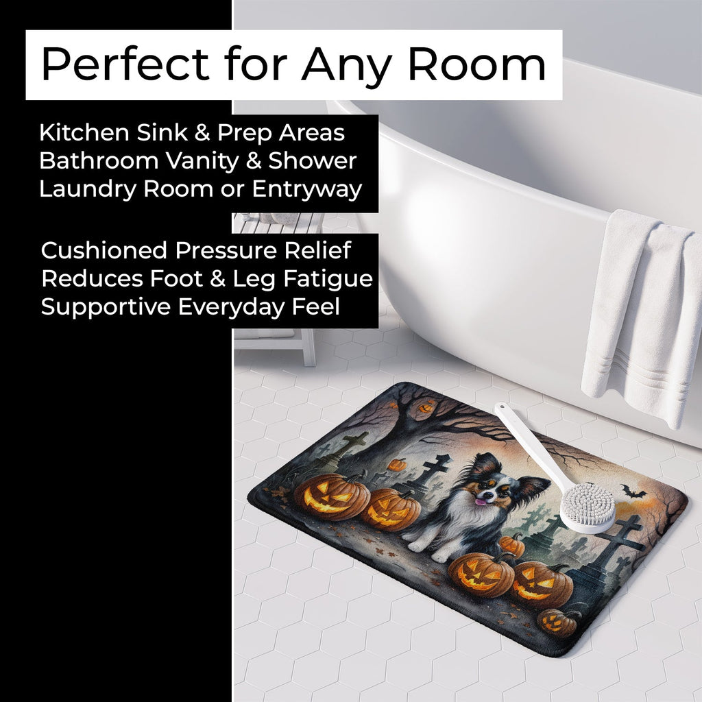 Papillon Spooky Halloween Memory Foam Kitchen Mat Machine Washable Anti-Fatigue Cushion Comfort Bath or Kitchen Rug