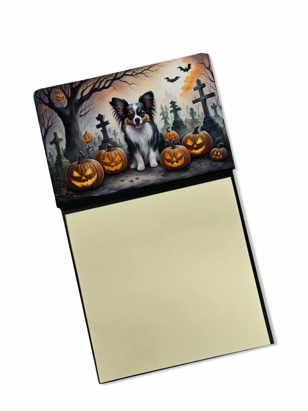 Papillon Spooky Halloween Watercolor Sticky Note Holder Refillable Dispenser Desk Accessory 3x3 Pad Gift