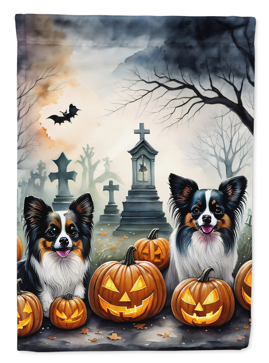 Papillon Spooky Halloween House Flag 28x40 Porch Sleeve Pole Decorative Outside Yard Banner Artwork Wall Hanging, Polyester
