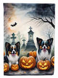 Papillon Spooky Halloween House Flag 28x40 Porch Sleeve Pole Decorative Outside Yard Banner Artwork Wall Hanging, Polyester