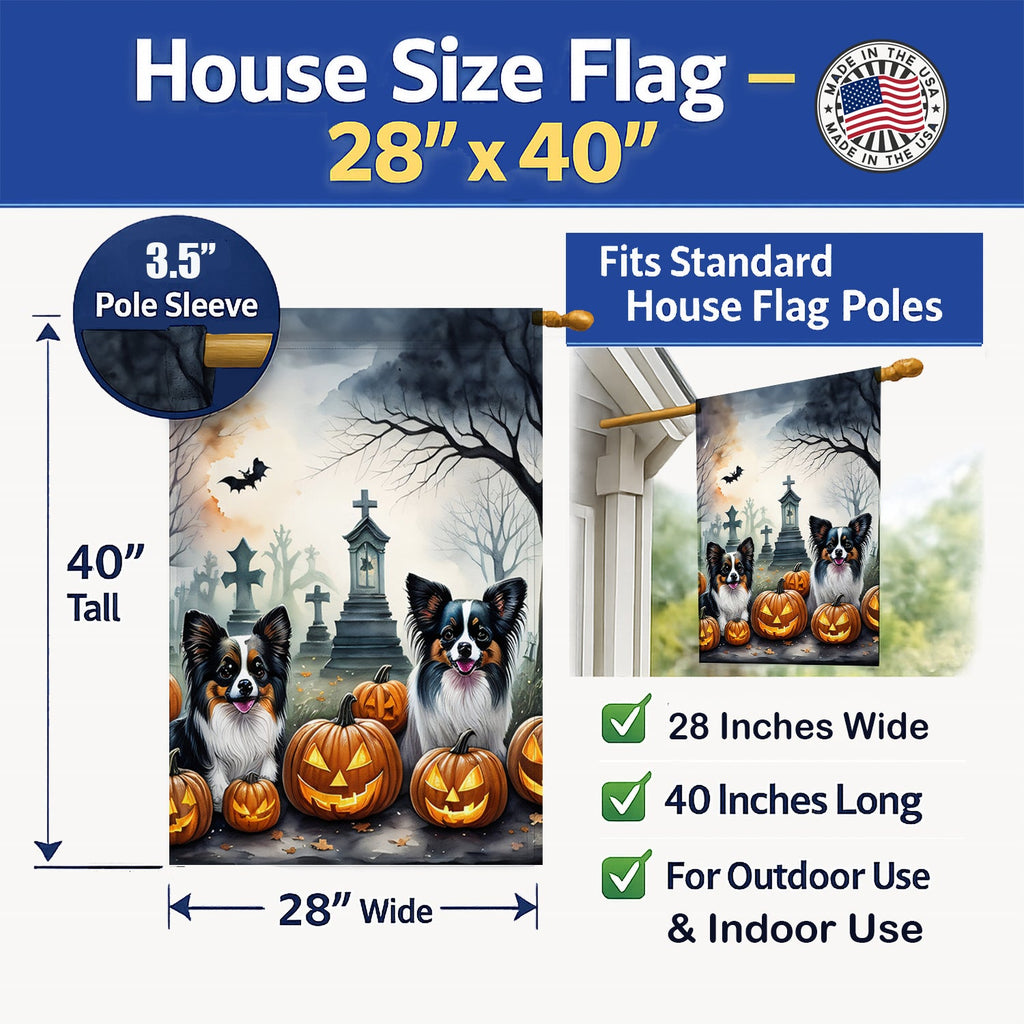 Papillon Spooky Halloween House Flag 28x40 Porch Sleeve Pole Decorative Outside Yard Banner Artwork Wall Hanging, Polyester