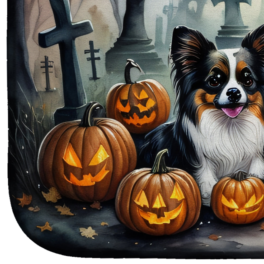 Papillon Spooky Halloween Dish Drying Mat Absorbent Dish Drying Mat Pad for Kitchen Counter Dish Drainer Mat for Countertop, 14 x 21", Multicolor