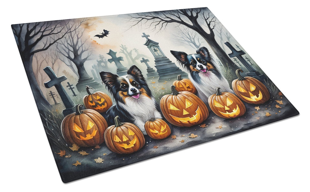 Papillon Spooky Halloween Cutting Board Tempered Glass Kitchen Cutting Surface, Heat Resistant Chopping, Non-Slip Feet, Food Prep & Serving