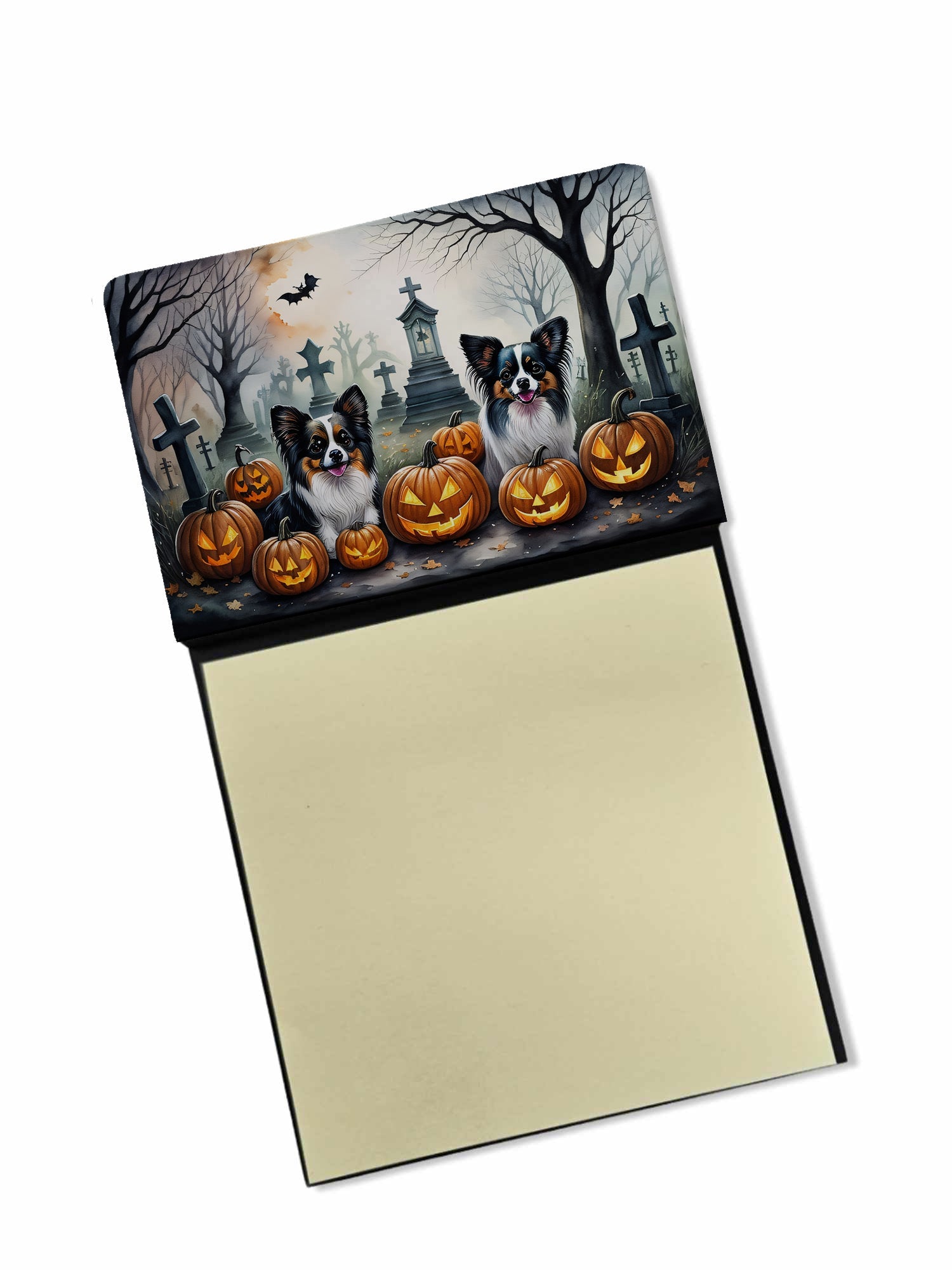 Papillon Spooky Halloween Watercolor Sticky Note Holder Refillable Dispenser Desk Accessory 3x3 Pad Gift