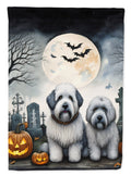 Old English Sheepdog Spooky Halloween House Flag 28x40 Porch Sleeve Pole Decorative Outside Yard Banner Artwork Wall Hanging, Polyester